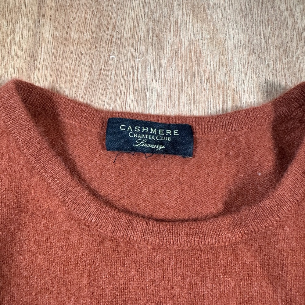 Charter Club Sweater Women M Rust Orange Cashmere Crewneck LS Luxury - Picture 5 of 10